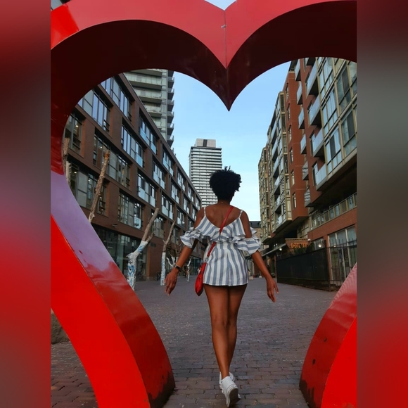 Lulus Beach House Blue and White Striped Off-the-Shoulder Romper, Size XS - Picture 8 of 8